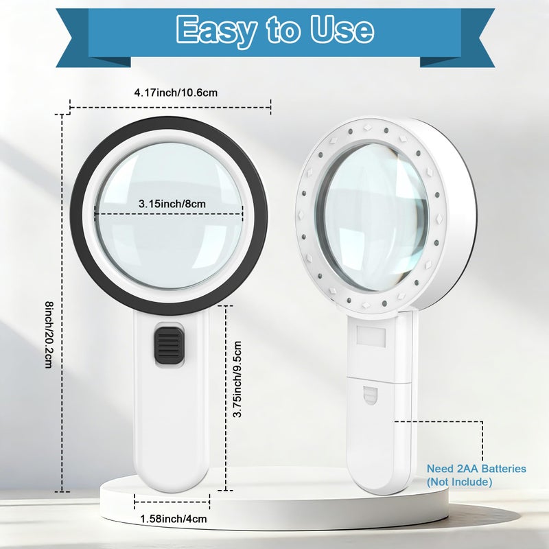 Nazano Magnifying Glass with Light, Ultra-Clear Lightweight Handheld Reading Magnifier with 12 LEDs, Distortion-Free Optical Lens for Seniors, Macular Degeneration, Close Work, Coins & Pill Bottles - Image 4