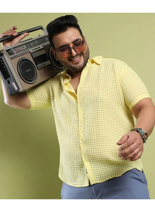 انستافاب بلس قميص رجالي مربع شفاف باللون الأصفر الليموني