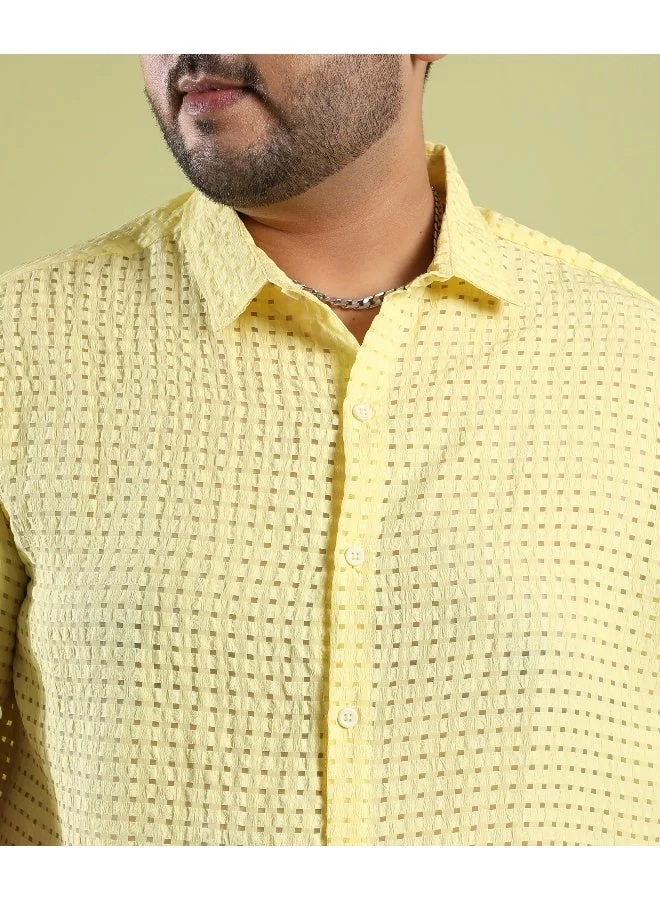 انستافاب بلس قميص رجالي مربع شفاف باللون الأصفر الليموني