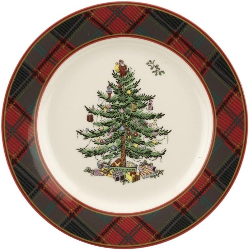 Spode Spode Christmas Tree Tartan Salad Plate Set of 4  775 Earthenware Plate Holiday Tableware for Serving Salads Appetizers Desserts  Dishwasher and Microwave Safe Festive Christmas Dinnerware  - Image 2