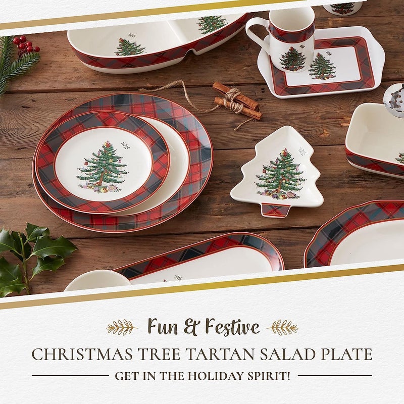 Spode Spode Christmas Tree Tartan Salad Plate Set of 4  775 Earthenware Plate Holiday Tableware for Serving Salads Appetizers Desserts  Dishwasher and Microwave Safe Festive Christmas Dinnerware  - Image 3