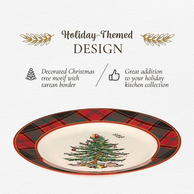 Spode Spode Christmas Tree Tartan Salad Plate Set of 4  775 Earthenware Plate Holiday Tableware for Serving Salads Appetizers Desserts  Dishwasher and Microwave Safe Festive Christmas Dinnerware  - Image 4