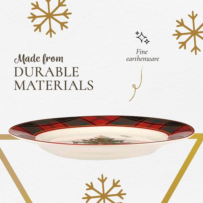 Spode Spode Christmas Tree Tartan Salad Plate Set of 4  775 Earthenware Plate Holiday Tableware for Serving Salads Appetizers Desserts  Dishwasher and Microwave Safe Festive Christmas Dinnerware  - Image 5