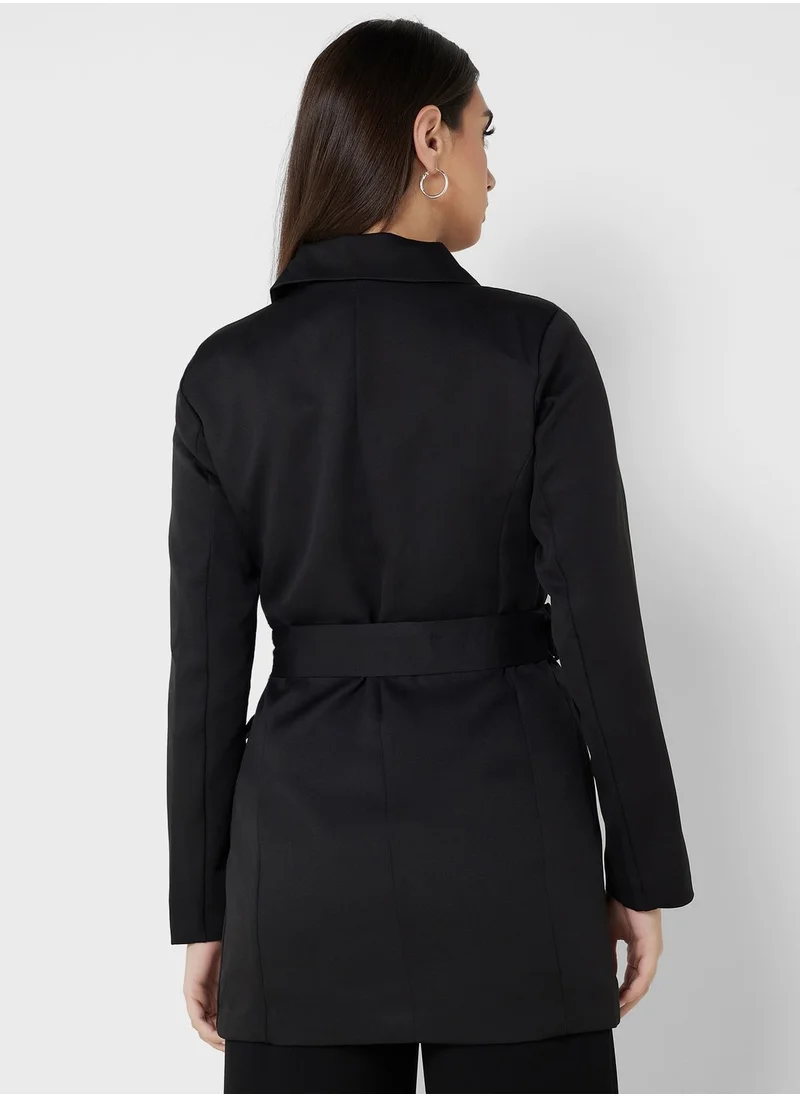 ELLA Classic Longline Blazer With Belt Detail