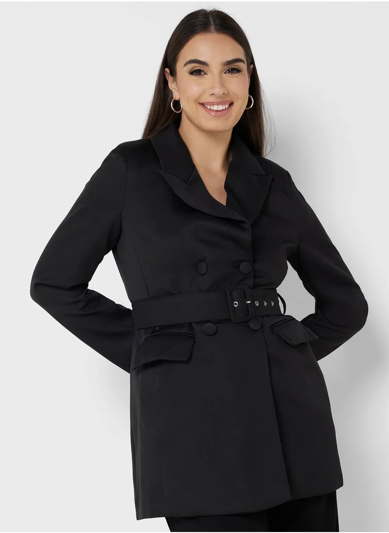 ELLA Classic Longline Blazer With Belt Detail