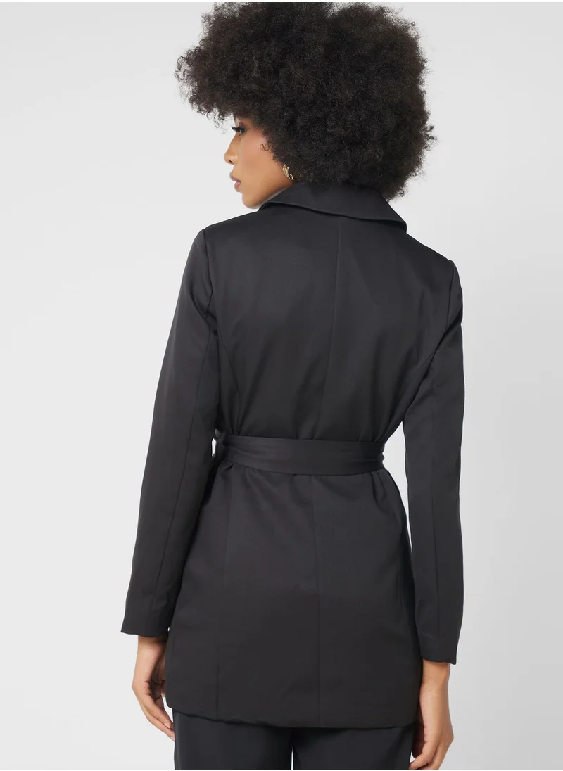 ELLA Classic Longline Blazer With Belt Detail