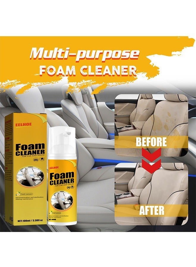 إيلهو منظف متعدد الوظائف لرغوة السيارات، 100 مل لا شطف سيارة تنظيف داخلي، منظف خال من الدهن كل الأغراض منظف رغوة رذاذ ليمون مطبخ بيت السيارات - Image 2