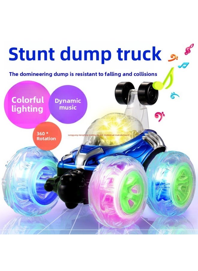 Generic Rolling Stunt Car Dump Truck Remote Control Car Off-Road Remote Control Car Model Charging Electric Racing Car Kidsren's Toy Car Boy-Color:15cm Blue [direct Charging Cable]/six Pieces Of Music-Proportion:Stunt Car Usb Charging [a Set Of Body Batteries]  - Image 2