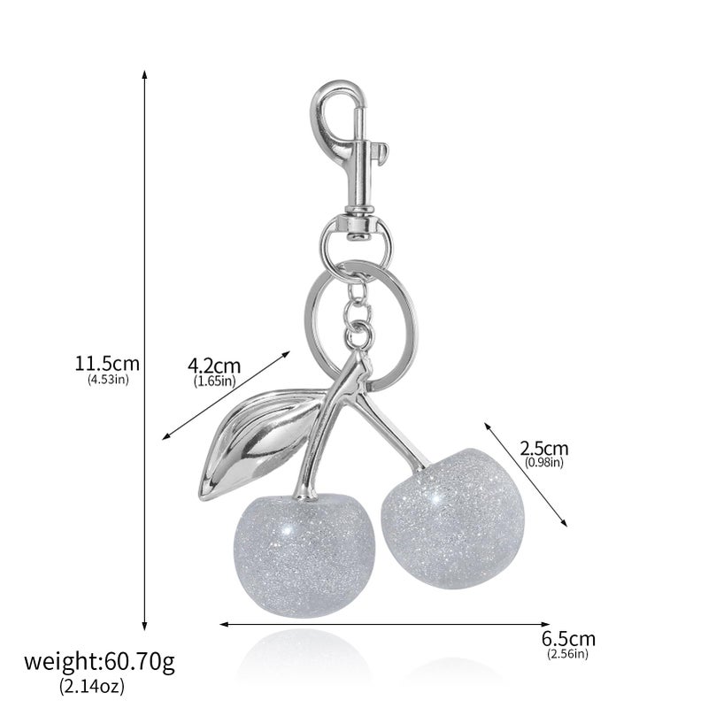 SORGERLY Silver Cherry Bag Charm Keychain - Cute Purse Handbag Fruit Accessories - Beautiful Birthday Gift for Women (White) - Image 2