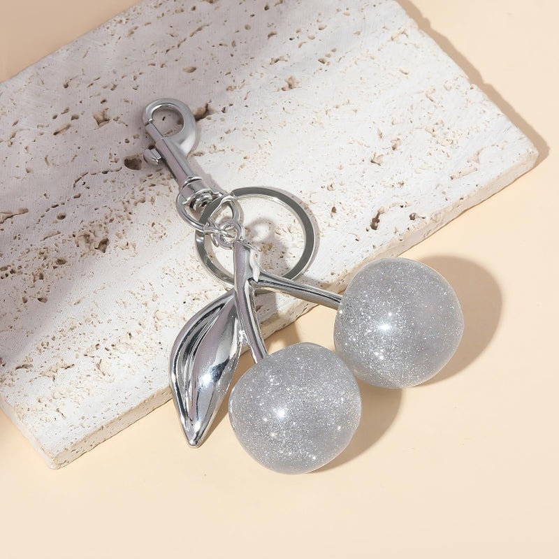 SORGERLY Silver Cherry Bag Charm Keychain - Cute Purse Handbag Fruit Accessories - Beautiful Birthday Gift for Women (White) - Image 3