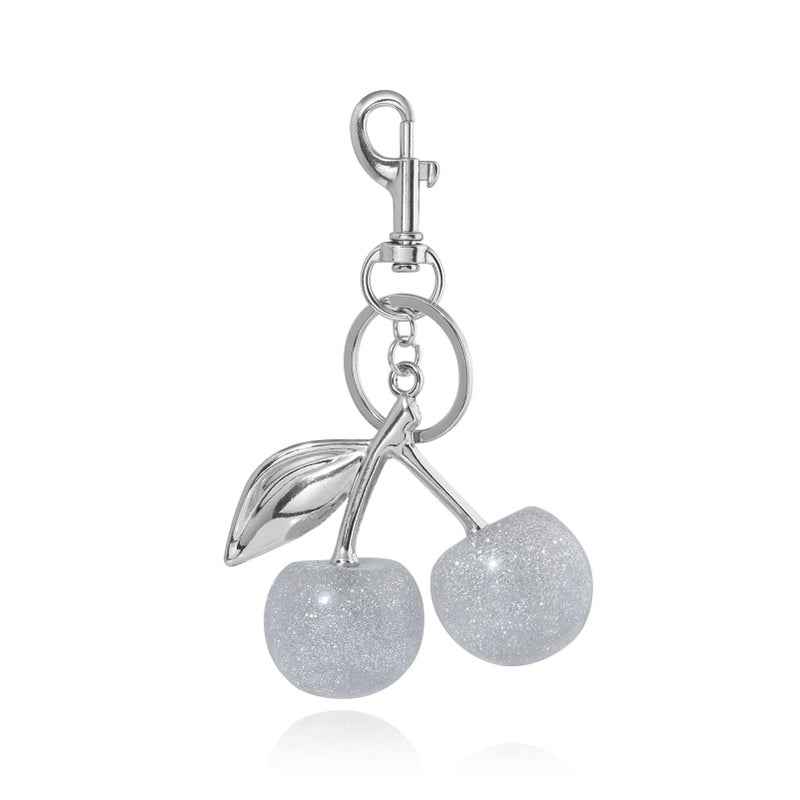 SORGERLY Silver Cherry Bag Charm Keychain - Cute Purse Handbag Fruit Accessories - Beautiful Birthday Gift for Women (White) - Image 1
