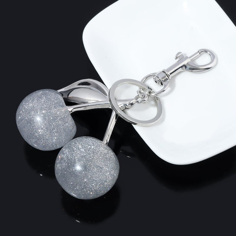 SORGERLY Silver Cherry Bag Charm Keychain - Cute Purse Handbag Fruit Accessories - Beautiful Birthday Gift for Women (White) - Image 4