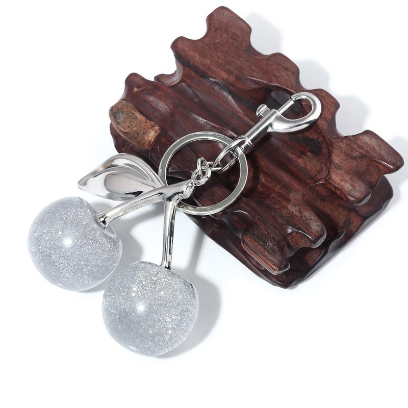 SORGERLY Silver Cherry Bag Charm Keychain - Cute Purse Handbag Fruit Accessories - Beautiful Birthday Gift for Women (White) - Image 5