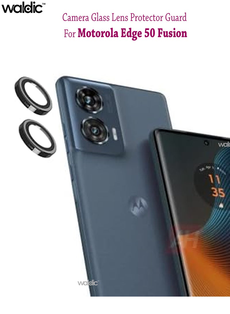 Waldic Motorola Edge 50 Fusion Camera Lens Protector, Scratch-Resistant HD Clarity Ultra-Thin 9H Tempered Glass with Aluminium Edging, Individual Metal Lens Cover - Black  - Image 1