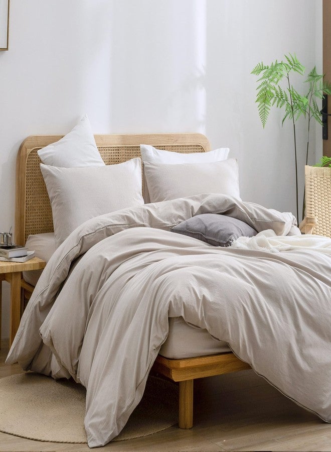 BESTOUCH Duvet Cover Set 100% Washed Cotton Linen Feel Super Soft Comfortable Chic Lightweight 3 PCs Home Bedding Set Solid Linen Grey Oversized King - Image 4