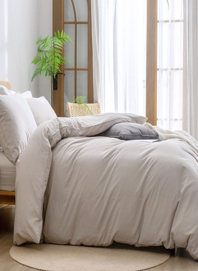 BESTOUCH Duvet Cover Set 100% Washed Cotton Linen Feel Super Soft Comfortable Chic Lightweight 3 PCs Home Bedding Set Solid Linen Grey Oversized King - Image 3
