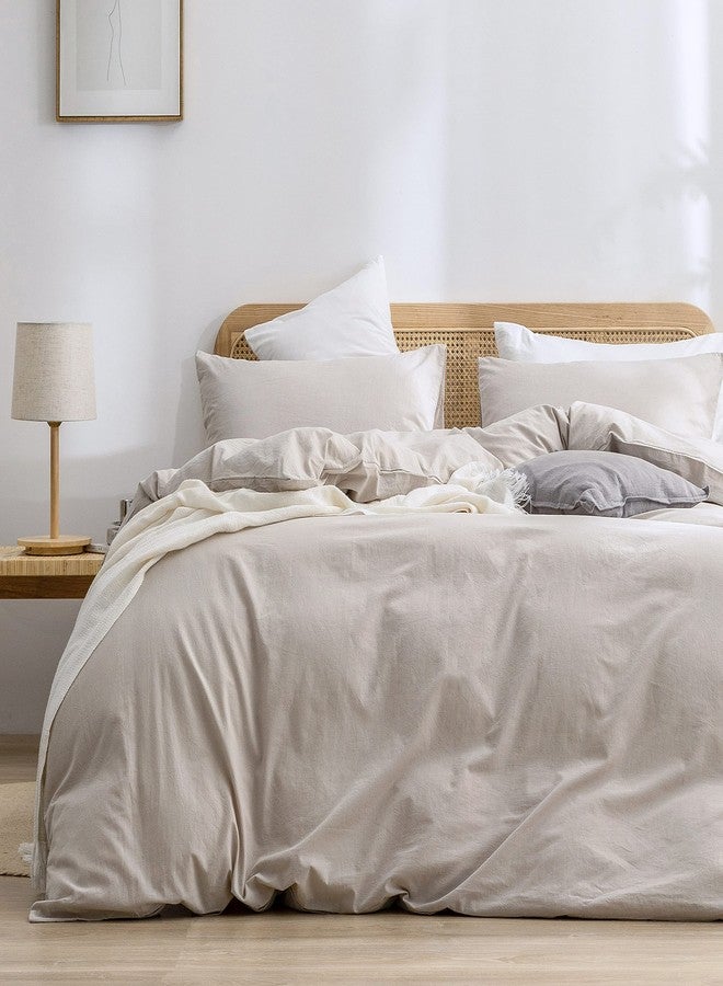 BESTOUCH Duvet Cover Set 100% Washed Cotton Linen Feel Super Soft Comfortable Chic Lightweight 3 PCs Home Bedding Set Solid Linen Grey Oversized King - Image 1