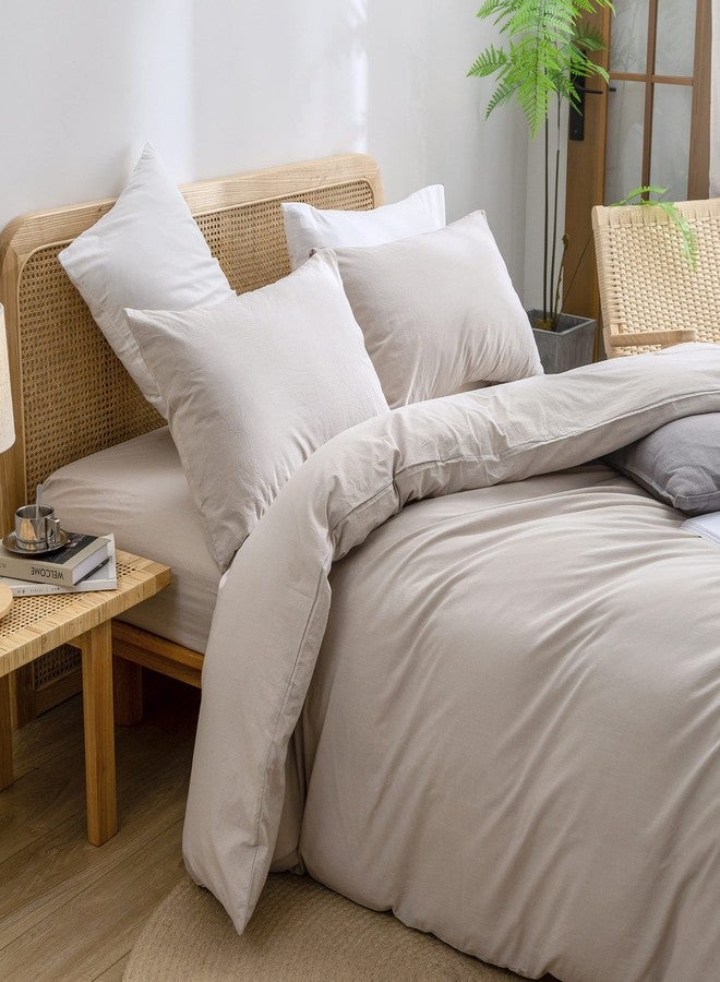 BESTOUCH Duvet Cover Set 100% Washed Cotton Linen Feel Super Soft Comfortable Chic Lightweight 3 PCs Home Bedding Set Solid Linen Grey Oversized King - Image 2
