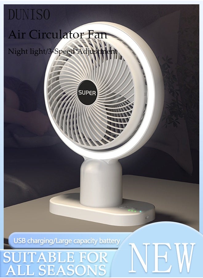 DUNISO Air Circulator Fan with Light Small Quiet Turbo Force Desk Fans with Base-Mounted Controls 3 Speed Cooling Fan Floor Fan for Whole Room Home Bedroom Office Outdoor  - Image 1