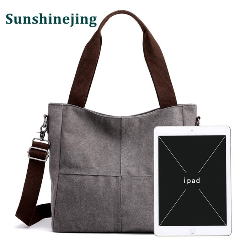 Sunshinejing Women's Canvas Shoulder Bags Tote Purses Satchel Work Shopping Crossbody Bag (Grey) - Image 4