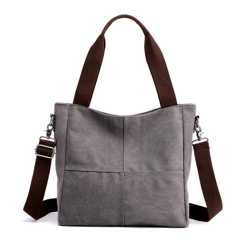 Sunshinejing Women's Canvas Shoulder Bags Tote Purses Satchel Work Shopping Crossbody Bag (Grey) - Image 1