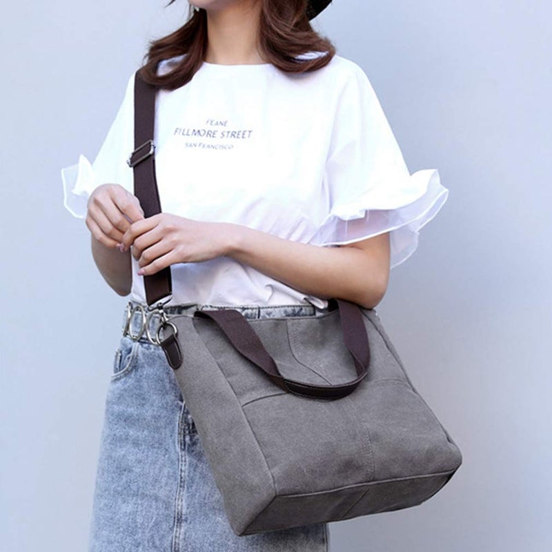Sunshinejing Women's Canvas Shoulder Bags Tote Purses Satchel Work Shopping Crossbody Bag (Grey) - Image 3