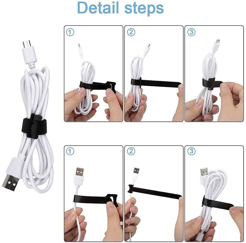 SNAPCOM SNAPCOM Wire Holder Belt Cable Ties Reusable Premium 6Inch Adjustable Cord Ties Microfiber Cloth Cable Management Straps Hook Loop Cord Organizer Wire Ties Reusable for home gaming room50 pcs  - Image 5
