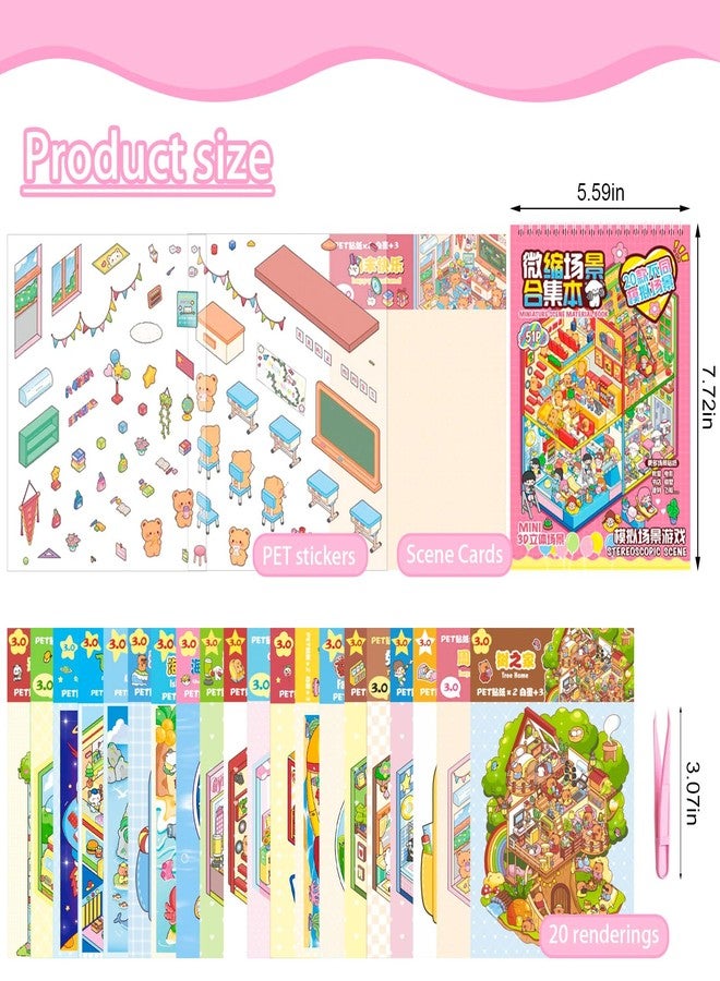 DAPUTOU 20 Sets 3D Sticker Scene Collection Book DIY 3D House Stickers Make Your Own Sticker Therapy for Cartoon Stickers Scenes for Relief Stress Pass The Time - Image 4