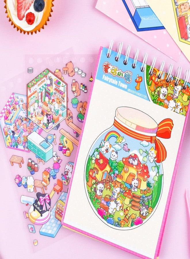 DAPUTOU 20 Sets 3D Sticker Scene Collection Book DIY 3D House Stickers Make Your Own Sticker Therapy for Cartoon Stickers Scenes for Relief Stress Pass The Time - Image 3