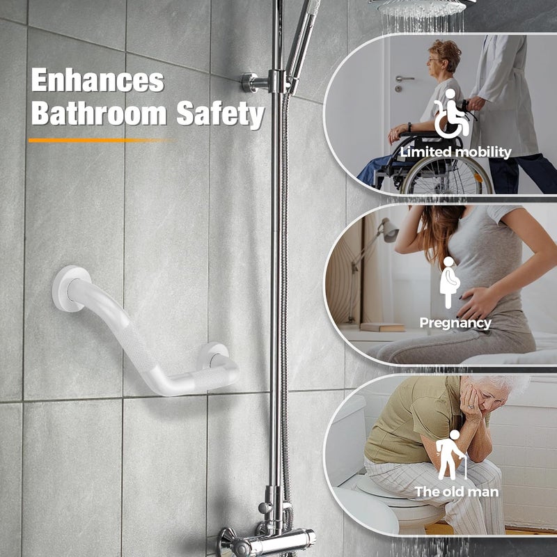 JOY DECOR Grab Bars for Bathtubs and Showers- 1-1/4 x 16 Angled Shower Grab Bar for Seniors Knurled Stainless Steel Handicap Grab Bars for Wall (White, 1 Pack) - Image 4