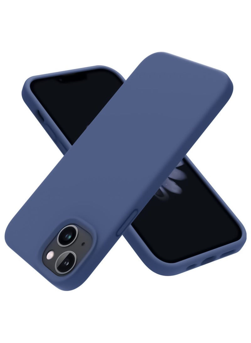 متوافق مع جراب iPhone 13/14/15 مقاس 6.1 بوصة من السيليكون السائل النحيف 4 طبقات من مطاط الجل الناعم المقاوم للصدمات مع بطانة من الألياف الدقيقة المضادة للخدش (أزرق) - Image 1