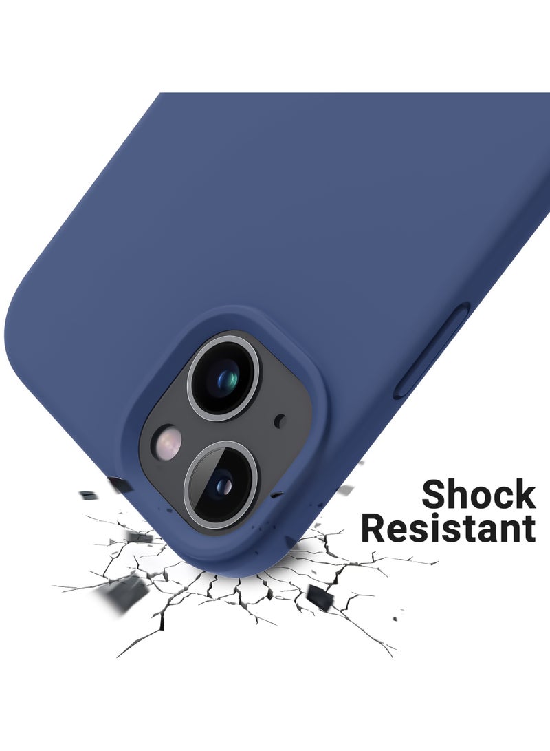 متوافق مع جراب iPhone 13/14/15 مقاس 6.1 بوصة من السيليكون السائل النحيف 4 طبقات من مطاط الجل الناعم المقاوم للصدمات مع بطانة من الألياف الدقيقة المضادة للخدش (أزرق) - Image 2