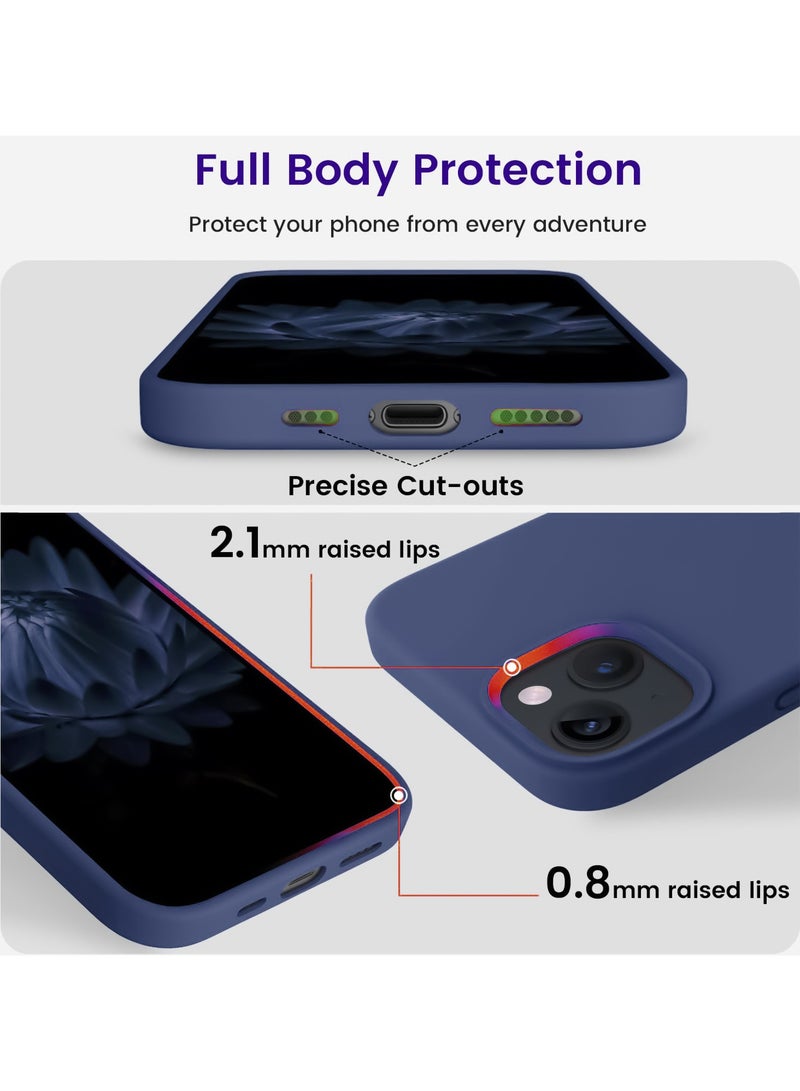 متوافق مع جراب iPhone 13/14/15 مقاس 6.1 بوصة من السيليكون السائل النحيف 4 طبقات من مطاط الجل الناعم المقاوم للصدمات مع بطانة من الألياف الدقيقة المضادة للخدش (أزرق) - Image 3