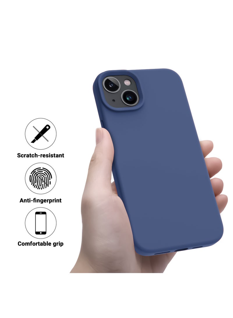 متوافق مع جراب iPhone 13/14/15 مقاس 6.1 بوصة من السيليكون السائل النحيف 4 طبقات من مطاط الجل الناعم المقاوم للصدمات مع بطانة من الألياف الدقيقة المضادة للخدش (أزرق) - Image 4