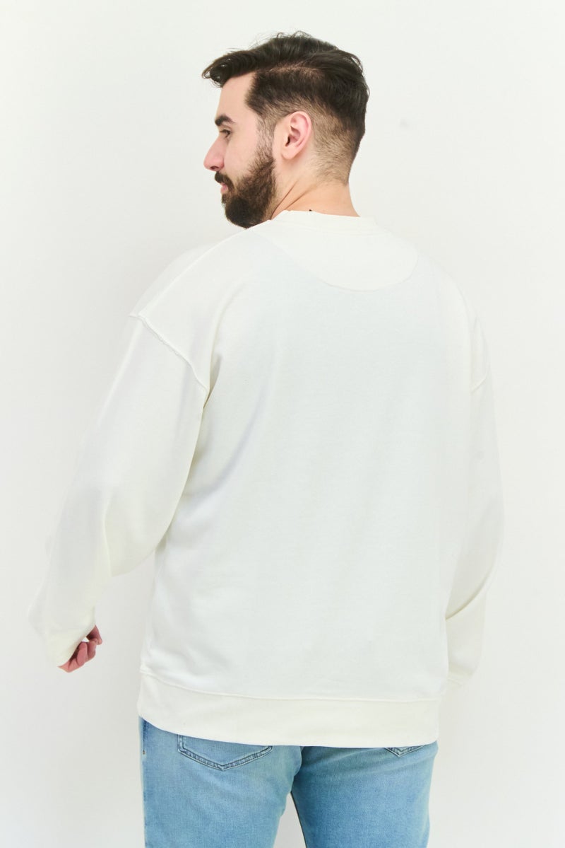 Established Redefining Essentials Men Crew Neck Long Sleeves Brand Logo Sweatshirt, White - Image 4