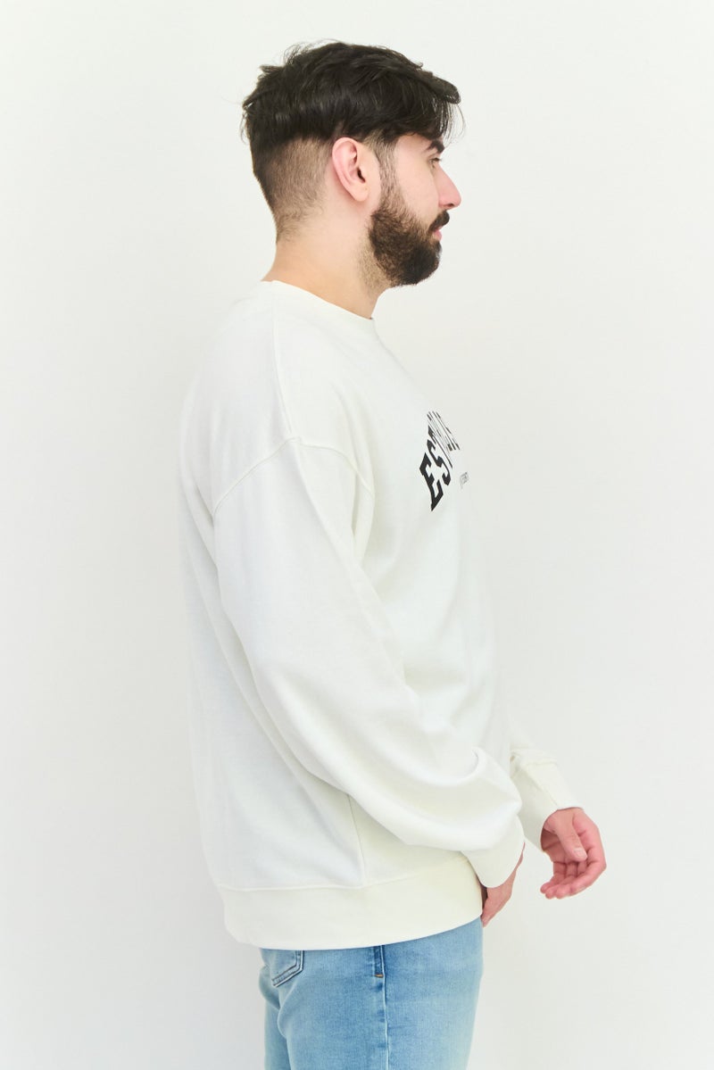 Established Redefining Essentials Men Crew Neck Long Sleeves Brand Logo Sweatshirt, White - Image 3