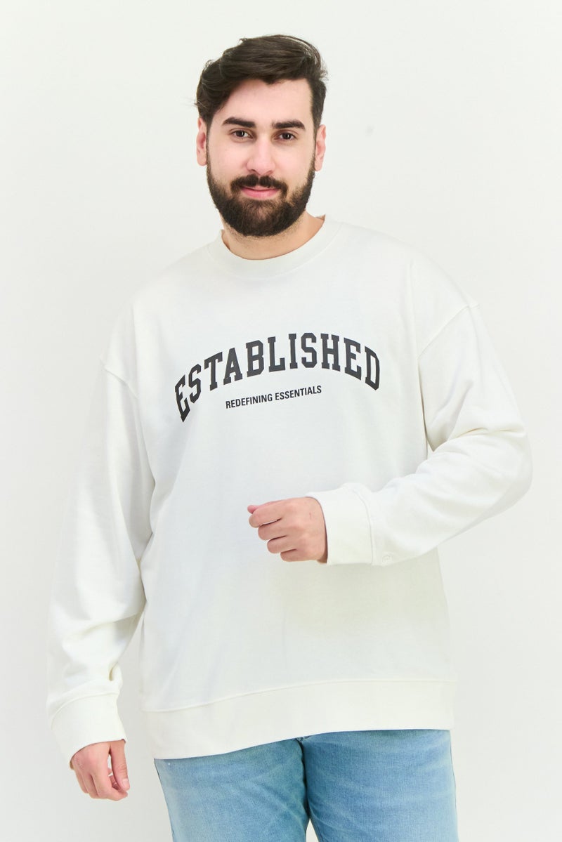 Established Redefining Essentials Men Crew Neck Long Sleeves Brand Logo Sweatshirt, White - Image 1