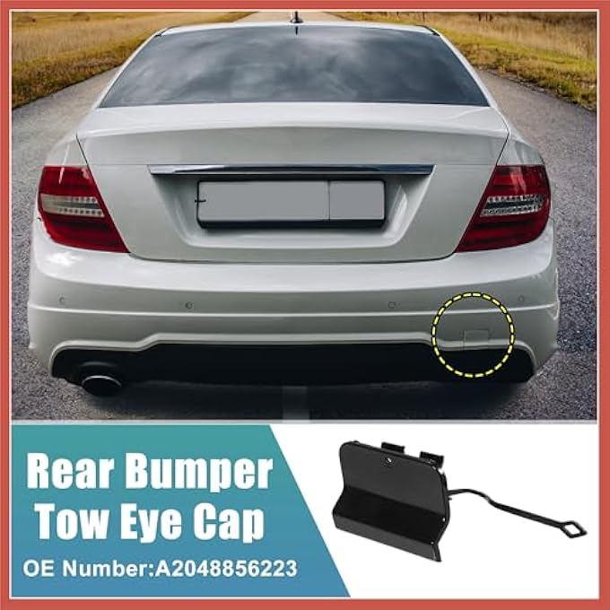 rayihni غطاء خطاف السحب للمصد الخلفي لمرسيدس بنز C-Class W204 C280 C300 C320 C350 C63 2011-2014 غطاء عين خطاف السحب للمصد الخلفي رقم A2048856223 أسود قطع غيار السيارات - Image 2