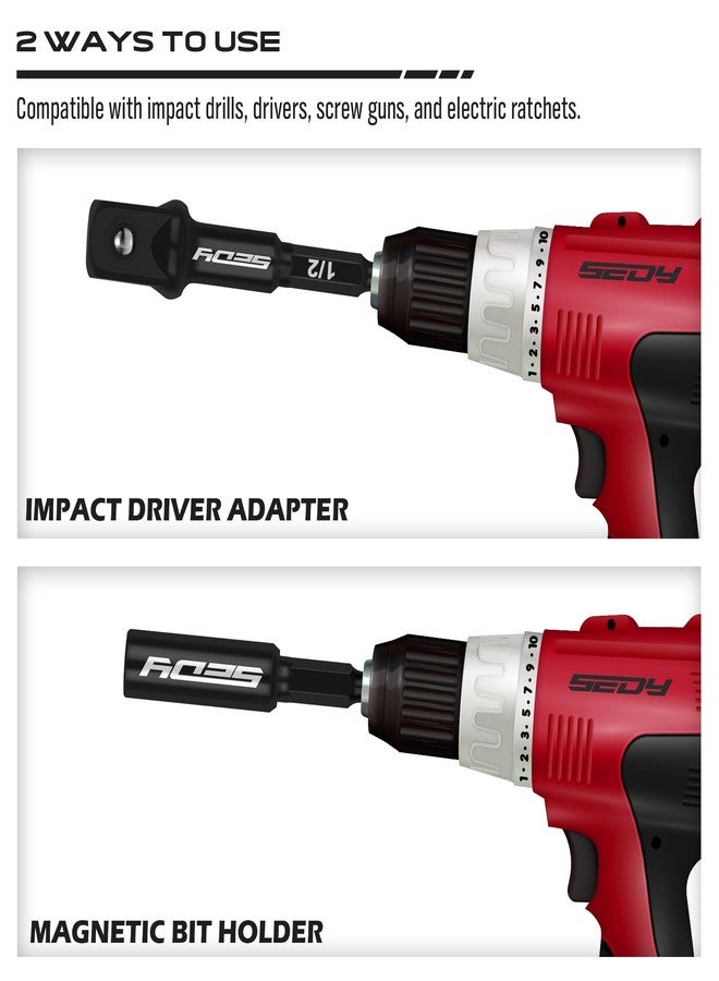 SEDY 9-Piece Impact Socket Adapter Set, 1/4" 3/8" 1/2" Driver Socket Adapter, Power Drill Bit Extension, Square to Hex Drill Bit Holder, Socket Wrench Adapter - Image 3