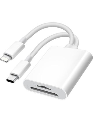 [2 في 1] قارئ بطاقات ذاكرة SD/TF من نوع C Lighting لأجهزة iPhone 17/16/15 و iPad و MacBook M1 M2 Mac/iPad Pro Air/Surface و Samsung و Google Pixel و Android وغيرها