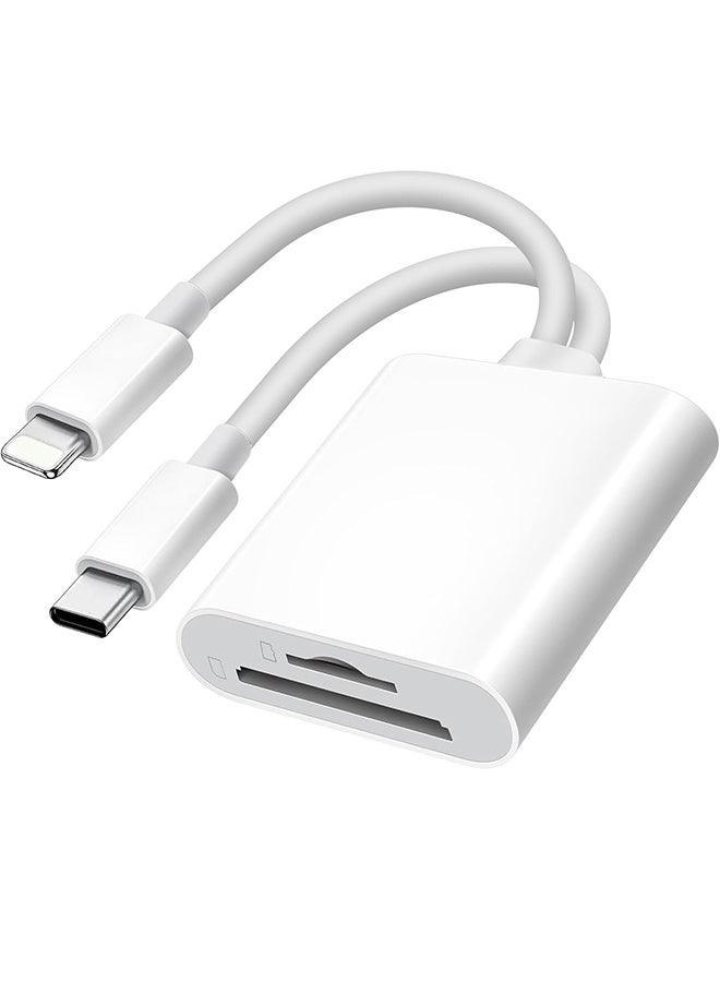 بشكل مختصر [2 في 1] قارئ بطاقات ذاكرة SD/TF من نوع C Lighting لأجهزة iPhone 17/16/15 و iPad و MacBook M1 M2 Mac/iPad Pro Air/Surface و Samsung و Google Pixel و Android وغيرها