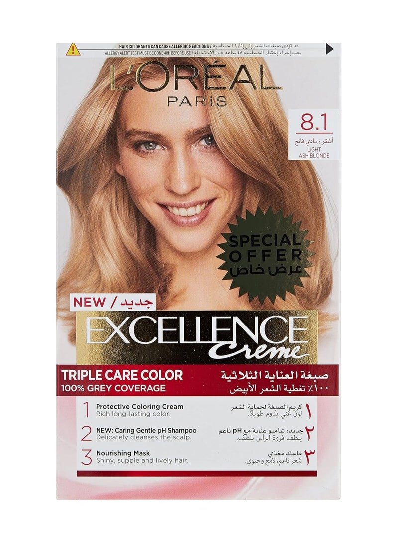 L'OREAL PARIS صبغة الشعر الدائمة Excellence Crème 8.1، أشقر رمادي فاتح - Image 2