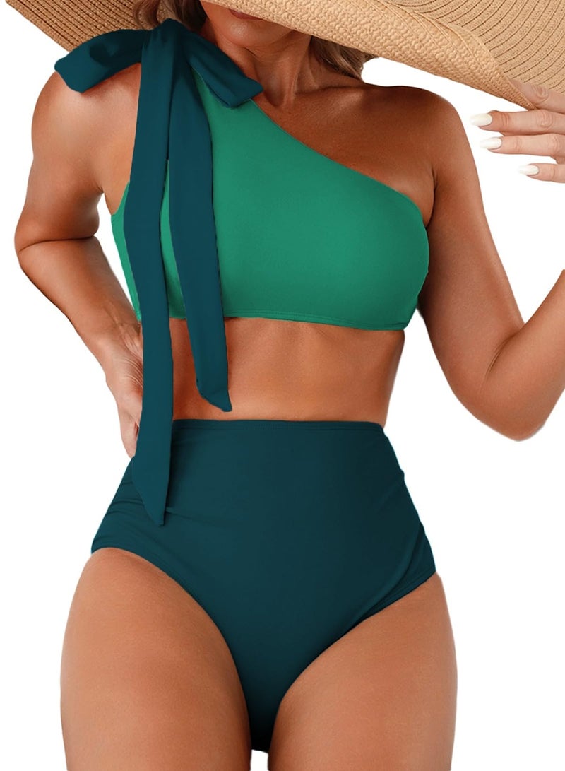 Herseas Women's Sexy Bikini Sets 2 Piece Tie Bow Top Swim Suit Cut Out Back 2026 Summer High Waisted Full Coverage Bottom Flattering Bathing Suit Green Beach Vacation Outfits Medium - Image 1