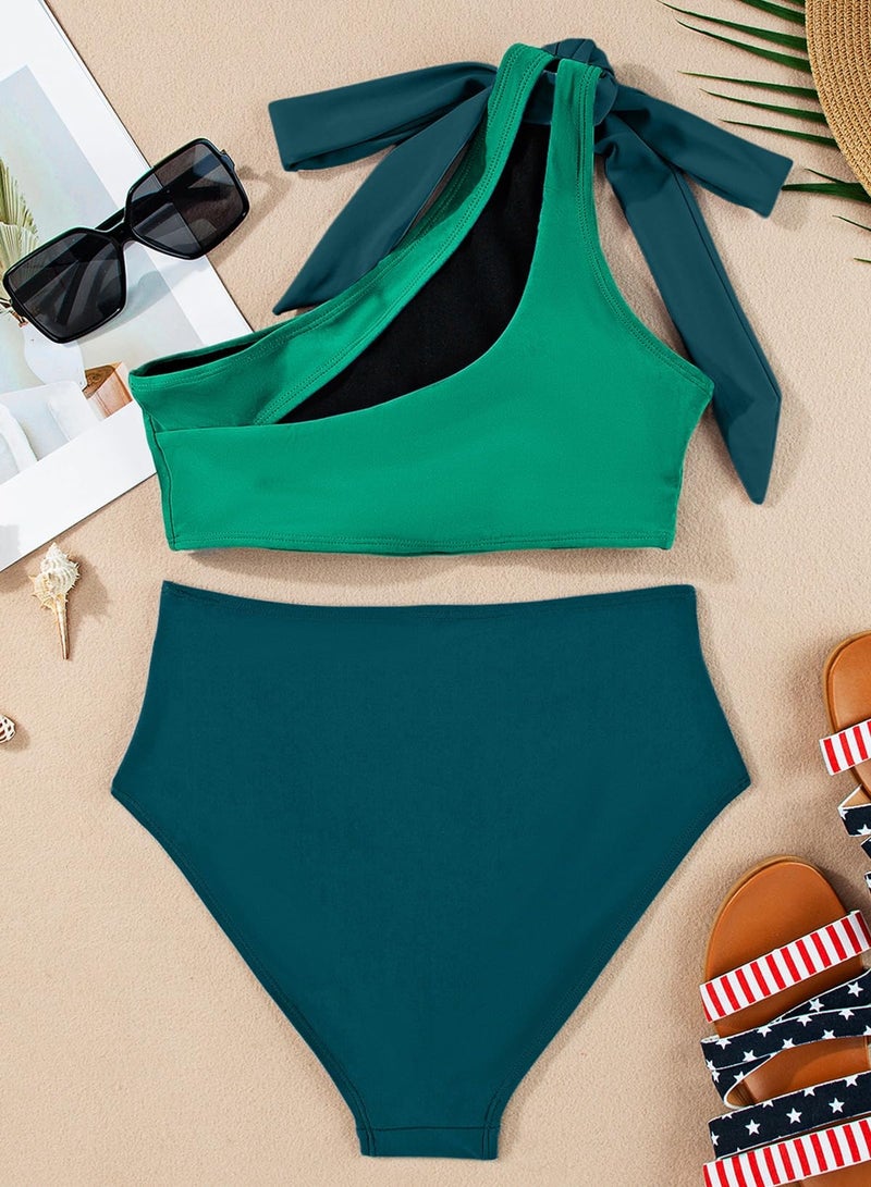 Herseas Women's Sexy Bikini Sets 2 Piece Tie Bow Top Swim Suit Cut Out Back 2026 Summer High Waisted Full Coverage Bottom Flattering Bathing Suit Green Beach Vacation Outfits Medium - Image 5