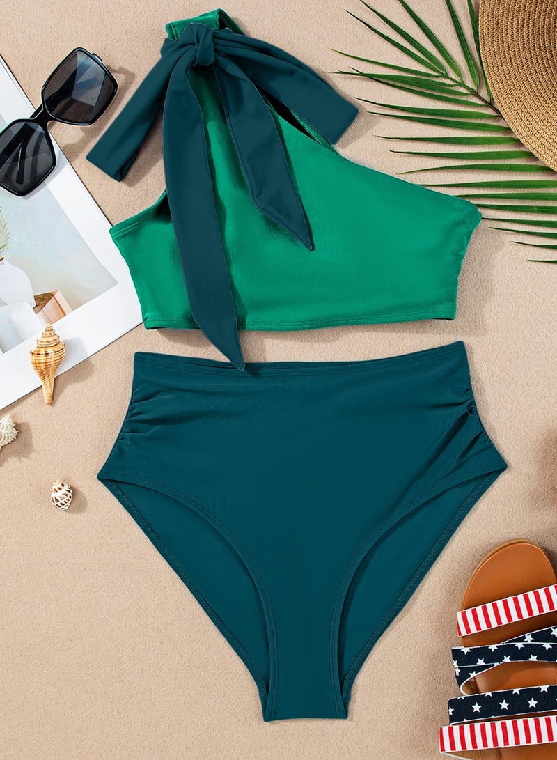Herseas Women's Sexy Bikini Sets 2 Piece Tie Bow Top Swim Suit Cut Out Back 2026 Summer High Waisted Full Coverage Bottom Flattering Bathing Suit Green Beach Vacation Outfits Medium - Image 4