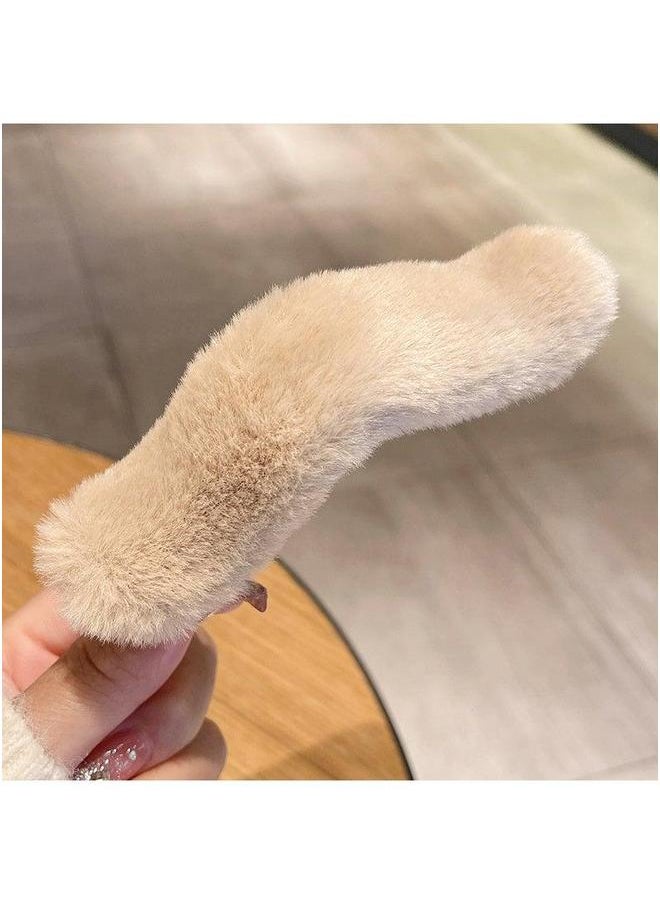 NIBEMINENT Plush Banana Hair Clip French Duckbill Womens Accessory Khaki 