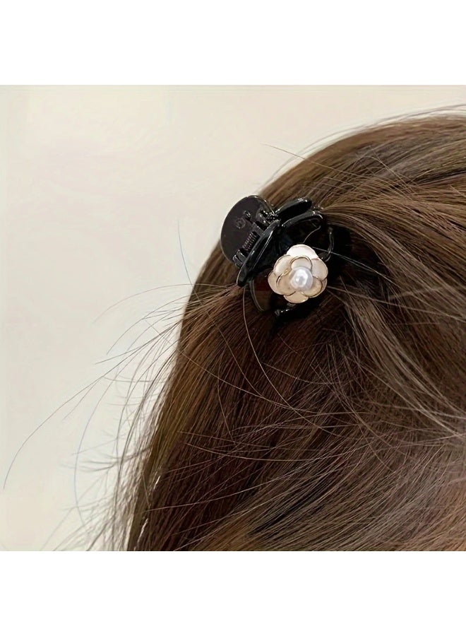 Goolsky مجموعة 2 قطعة من مشابك الشعر الزهرية اللطيفة، دبابيس شعر من زهرة الكاميليا البلاستيكية للنساء، مشابك شعر صغيرة أنيقة للغرة وإكسسوارات الشعر الجانبية - Image 1