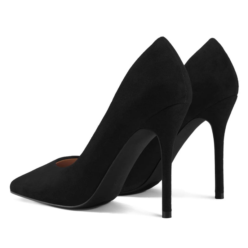 mysoft Women's High Heels Pumps Closed Pointed Toe Stiletto 4IN Heels Dress Wedding Shoes Black Suede - Image 3