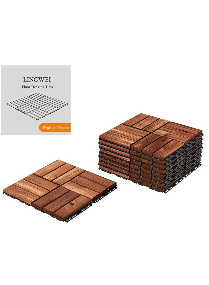 LINGWEI 10pcs Wooden Decking Interlocking Flooring Tiles Hardwood Flooring Deck - Image 1