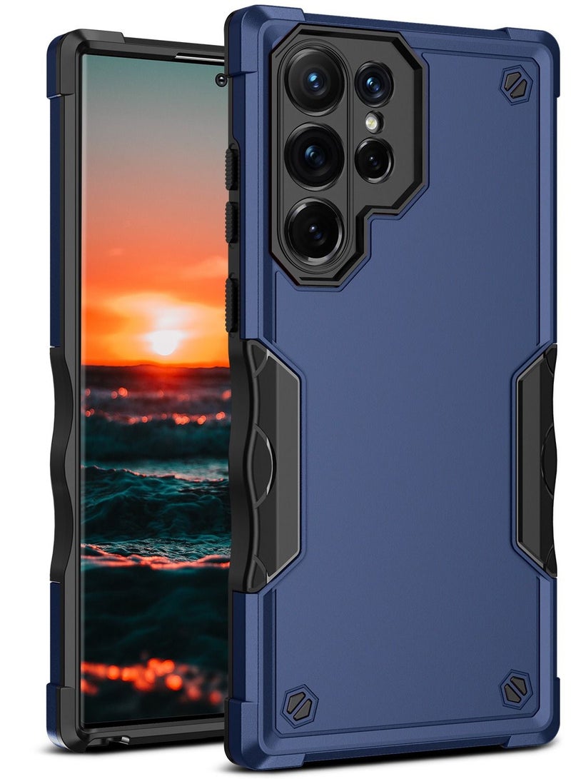 Armor Shield Case Plastic and Silicone Protective Shockproof Scratch Resistant Cover for Samsung Galaxy S23 Ultra (Blue) - Image 1